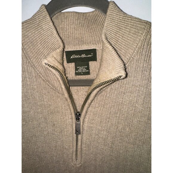 Eddie Bauer Mens Beige Ribbed Heavy Knit Cotton Half-Zip Sweater Cardigan Size L - Picture 5 of 7